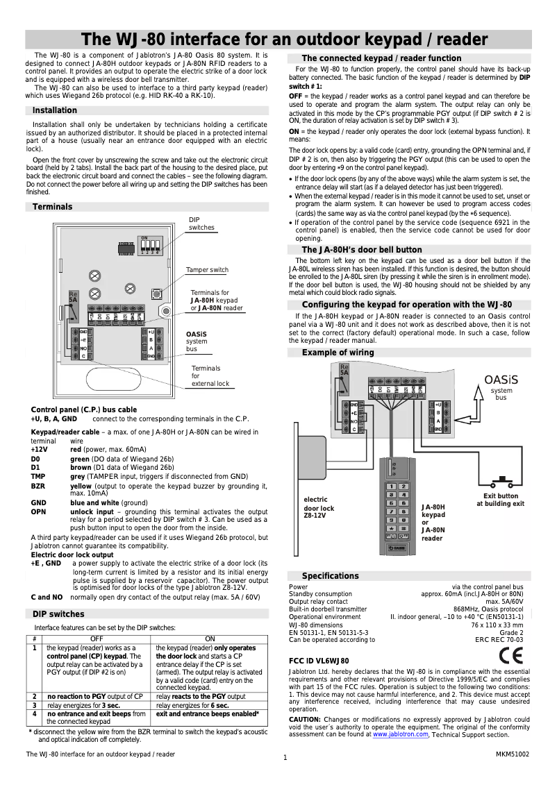 Image de la première page du manuel de l'appareil WJ-80
