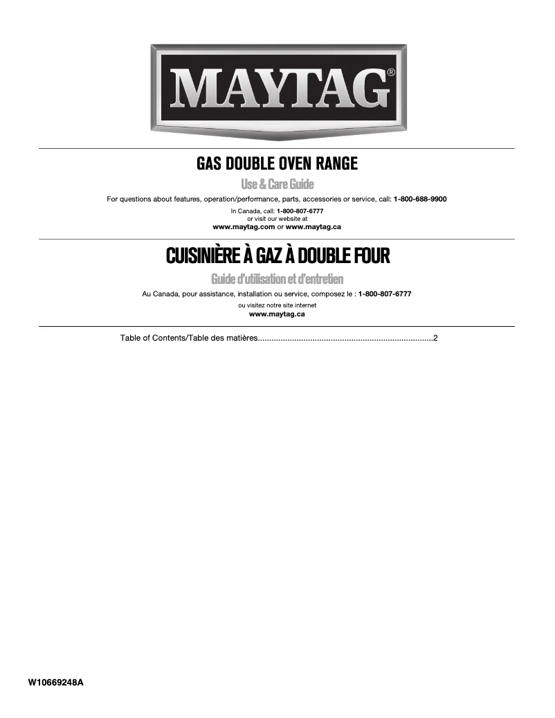 Page 1 de la notice Manuel d'utilisation et d'entretien Maytag MGT8720DE