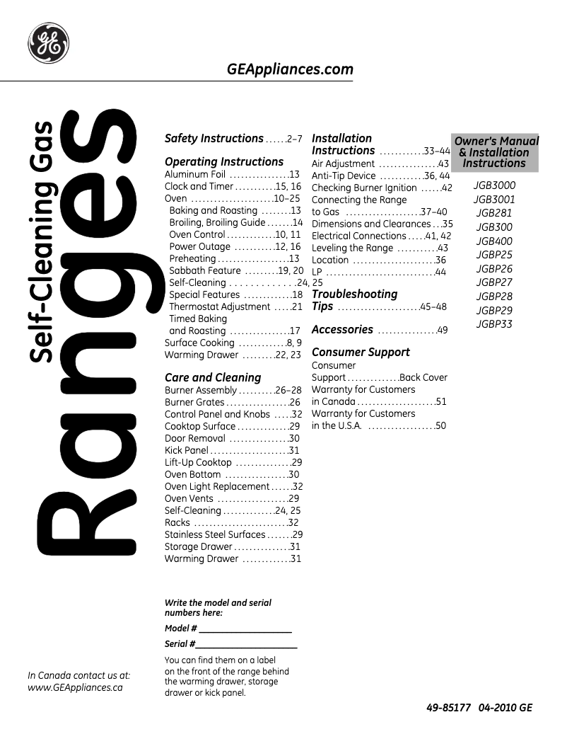 Page 1 de la notice Guide d'installation GE JGBP33DEMCC