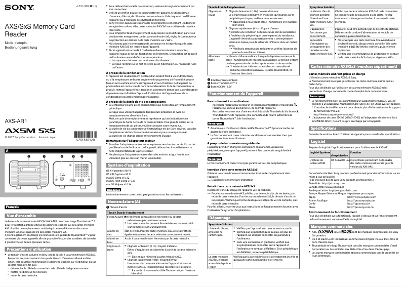 Page n°1 - Manuel utilisateur Sony AXS-AR1