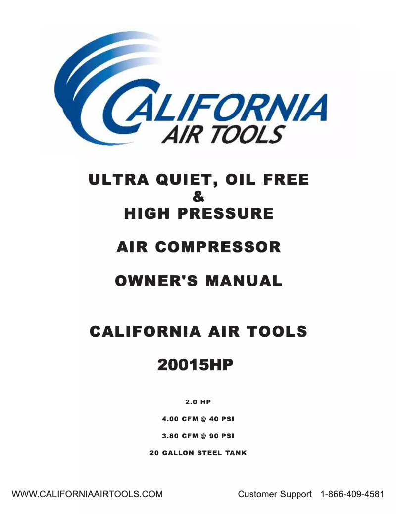 Page 1 de la notice Manuel utilisateur California Air Tools 20015HP
