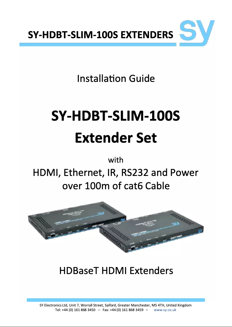 Page 1 of the manual User Manual SY Electronics SY-HDBT-100-SLIM-T