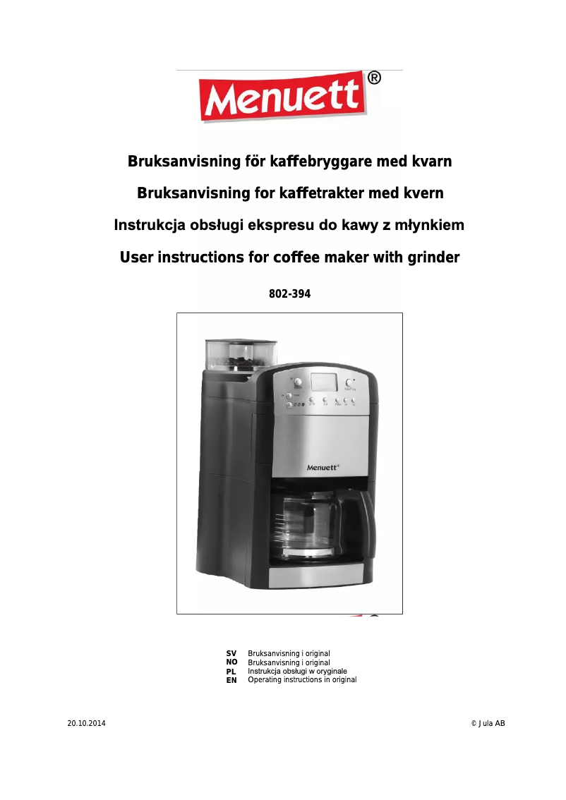 Image de la première page du manuel de l'appareil 802-394