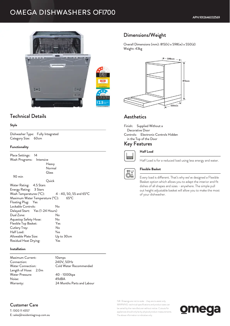 Page n°1 - Fiche technique Omega OFI700