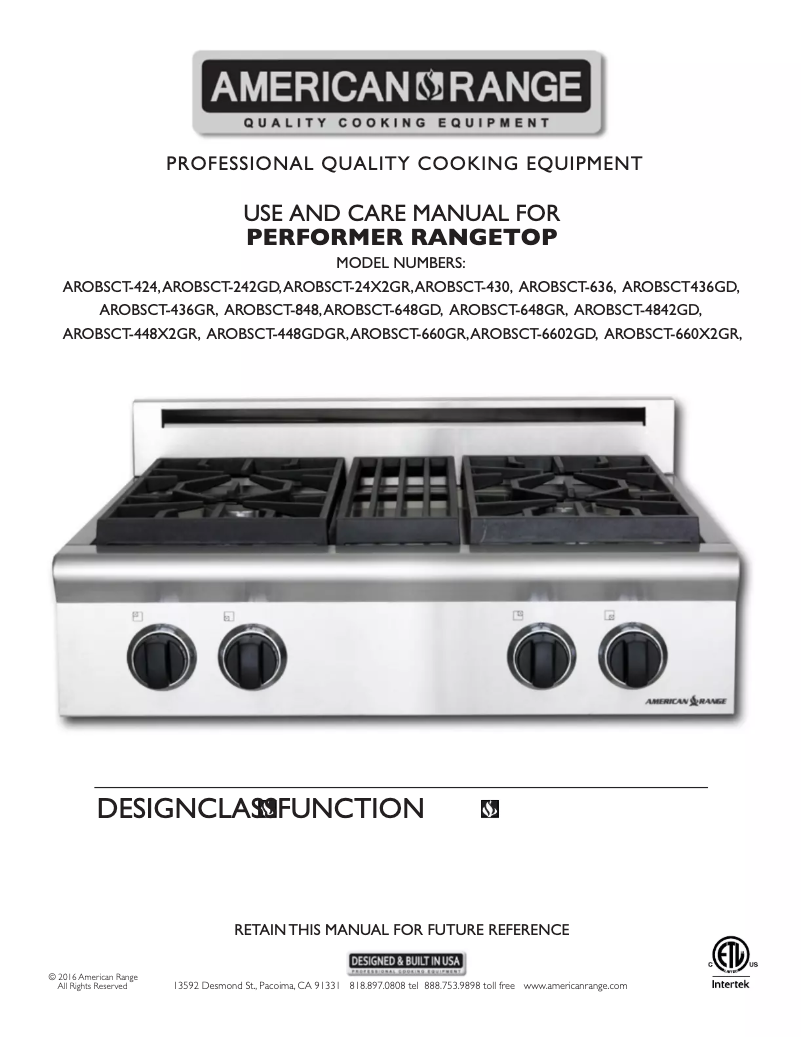 Page 1 de la notice Manuel utilisateur American Range Performer AROBSCT-4482GD