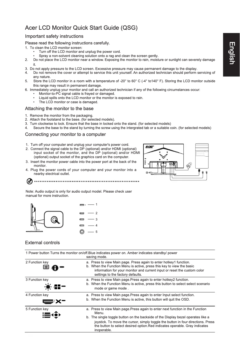 Page n°1 - Guide de démarrage rapide Acer VG240YS
