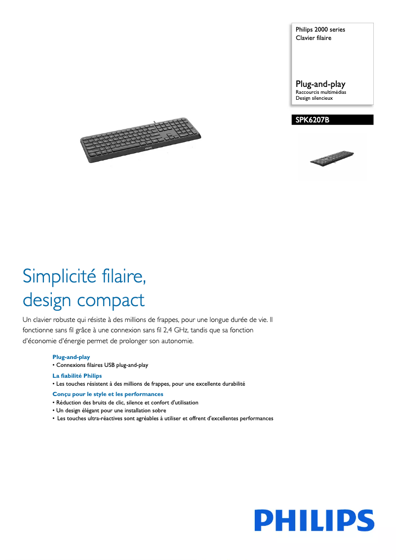 Page 1 of the manual Technical Sheet Philips SPK6207B
