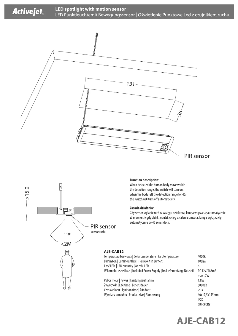 Page n°1 - Manuel utilisateur ActiveJet Activejet AJE-CAB12