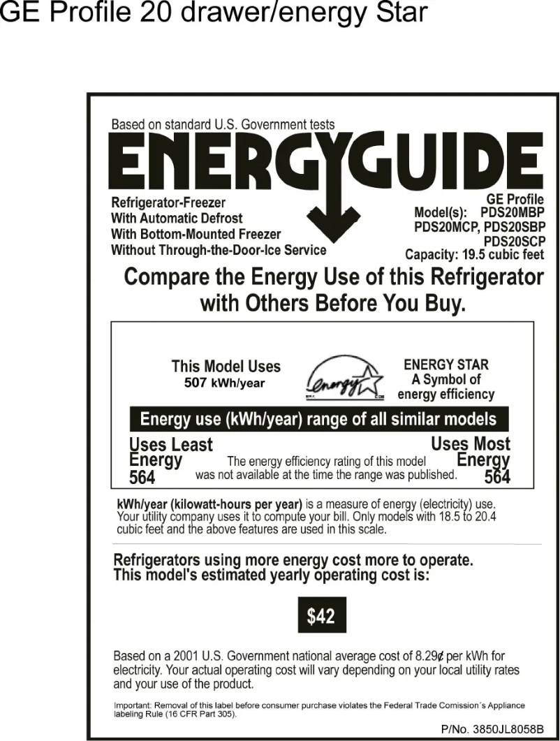 Página 1 del manual Etiqueta energética GE Profile PDS20MBPBB