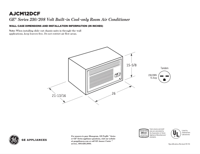 Página 1 del manual Ficha técnica GE AJCM12DCF