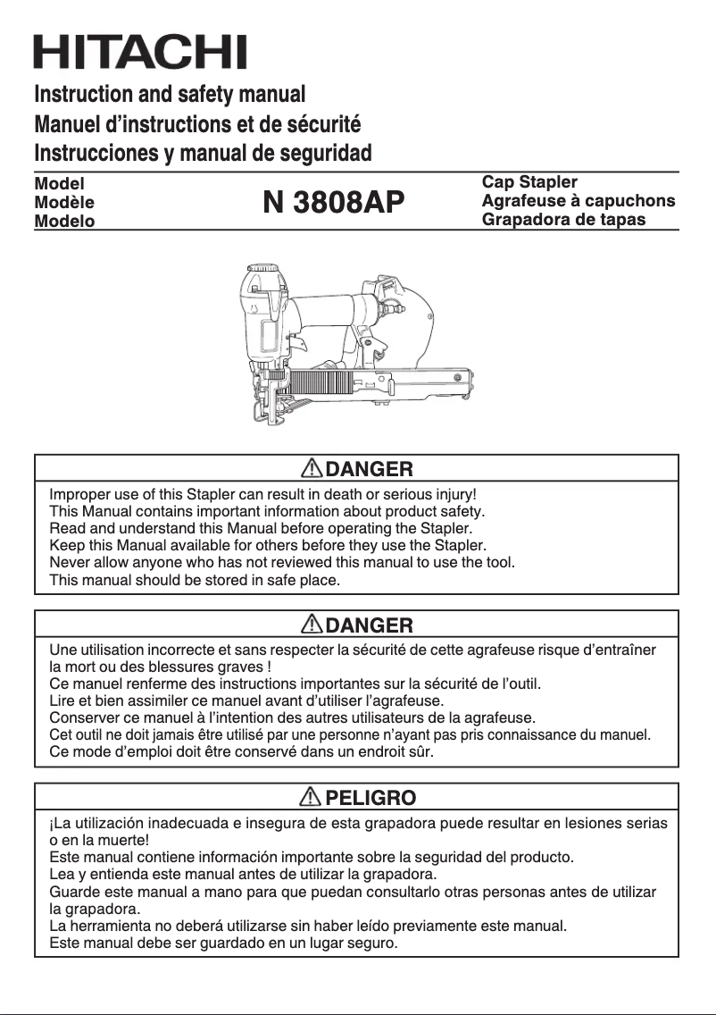 Page n°1 - Manuel utilisateur HiKOKI N3808AP