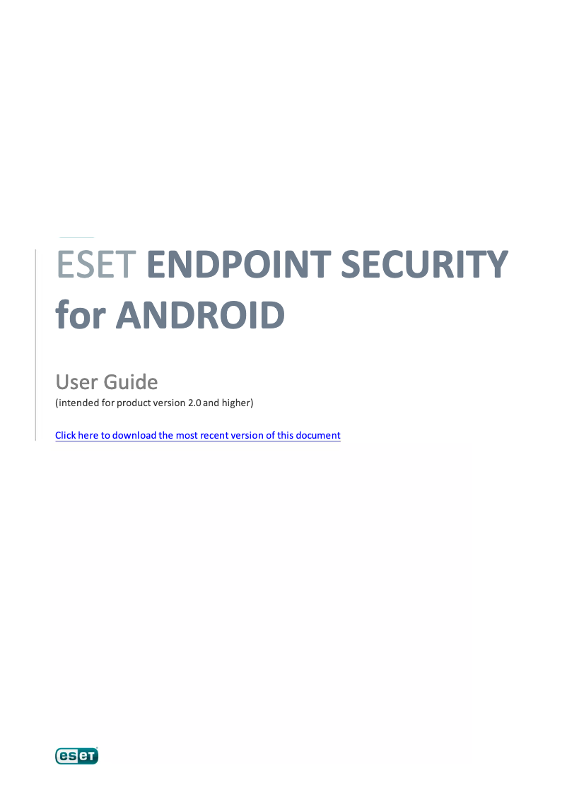 Image de la première page du manuel de l'appareil Endpoint Security for Android