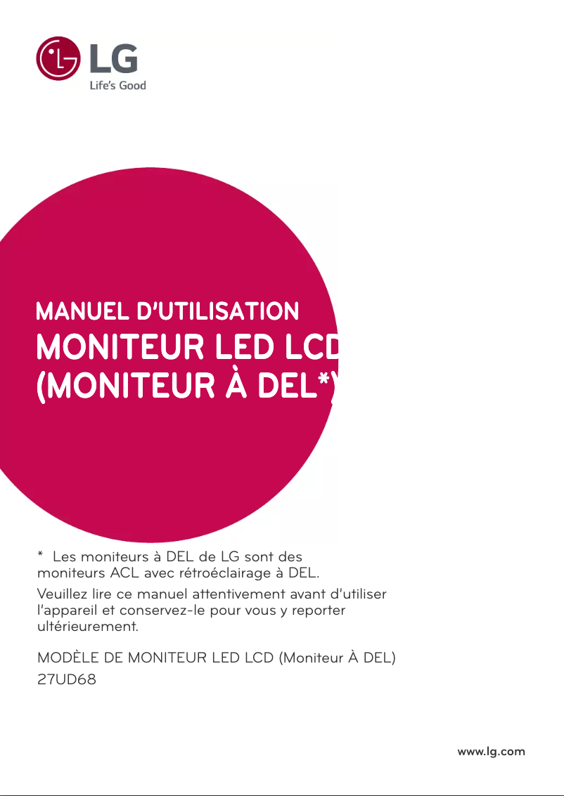 Page 1 de la notice Manuel utilisateur LG 27UD68-W