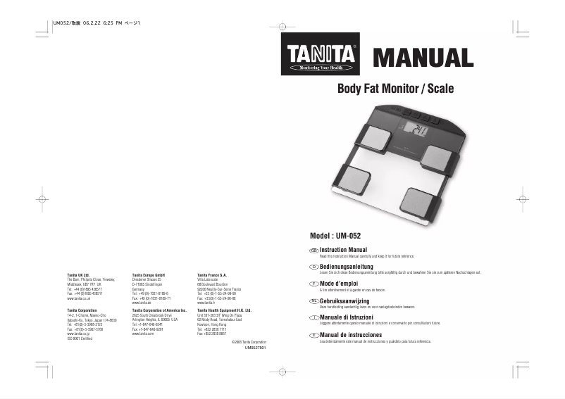 Página 1 del manual Manual de usuario Tanita UM-052