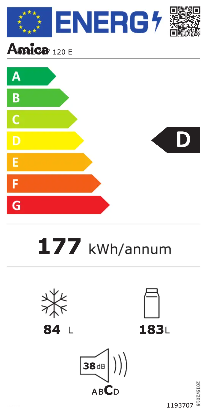 Page 1 of the manual Energy Label Amica KGCL 387 120 E