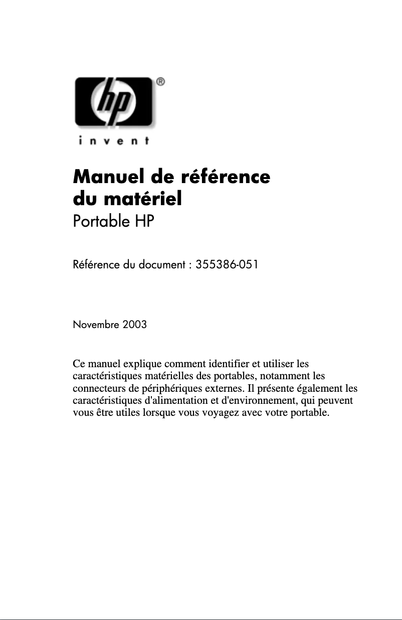 Page 1 of the manual User Manual HP Compaq NX9110
