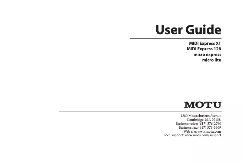 Page 1 de la notice Manuel utilisateur Motu Micro Express