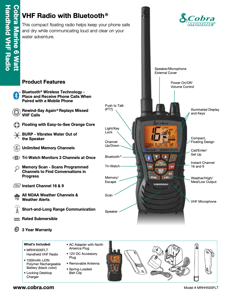Page 1 de la notice Fiche technique Cobra MR HH500 FLT BT
