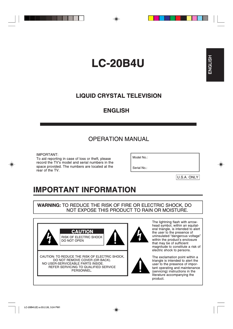 Page 1 de la notice Manuel utilisateur Sharp LC-20B4U-S