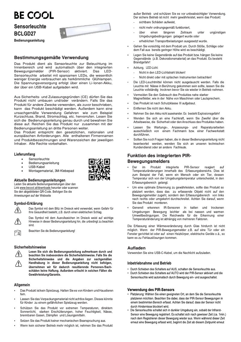 Page n°1 - Manuel utilisateur Be Cool BCLGD27