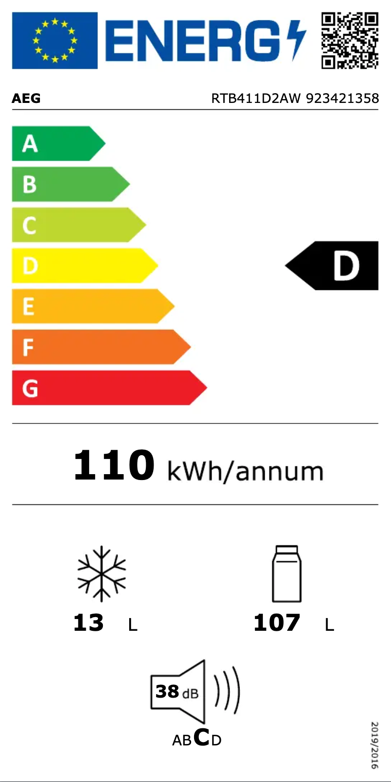 Page 1 de la notice Label énergétique AEG RTB411D2AW