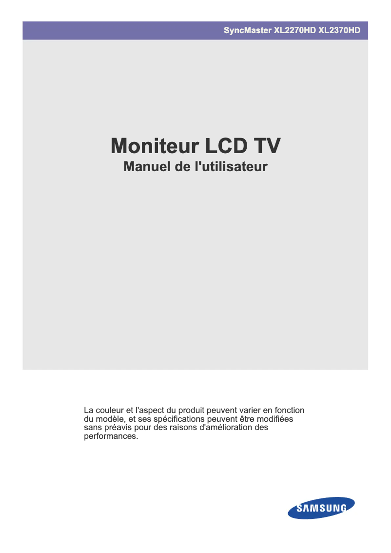 Page 1 de la notice Manuel utilisateur Samsung XL2370HD