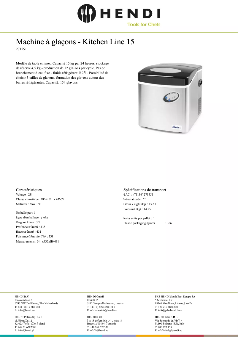 Page 1 de la notice Fiche technique Arktic 271551