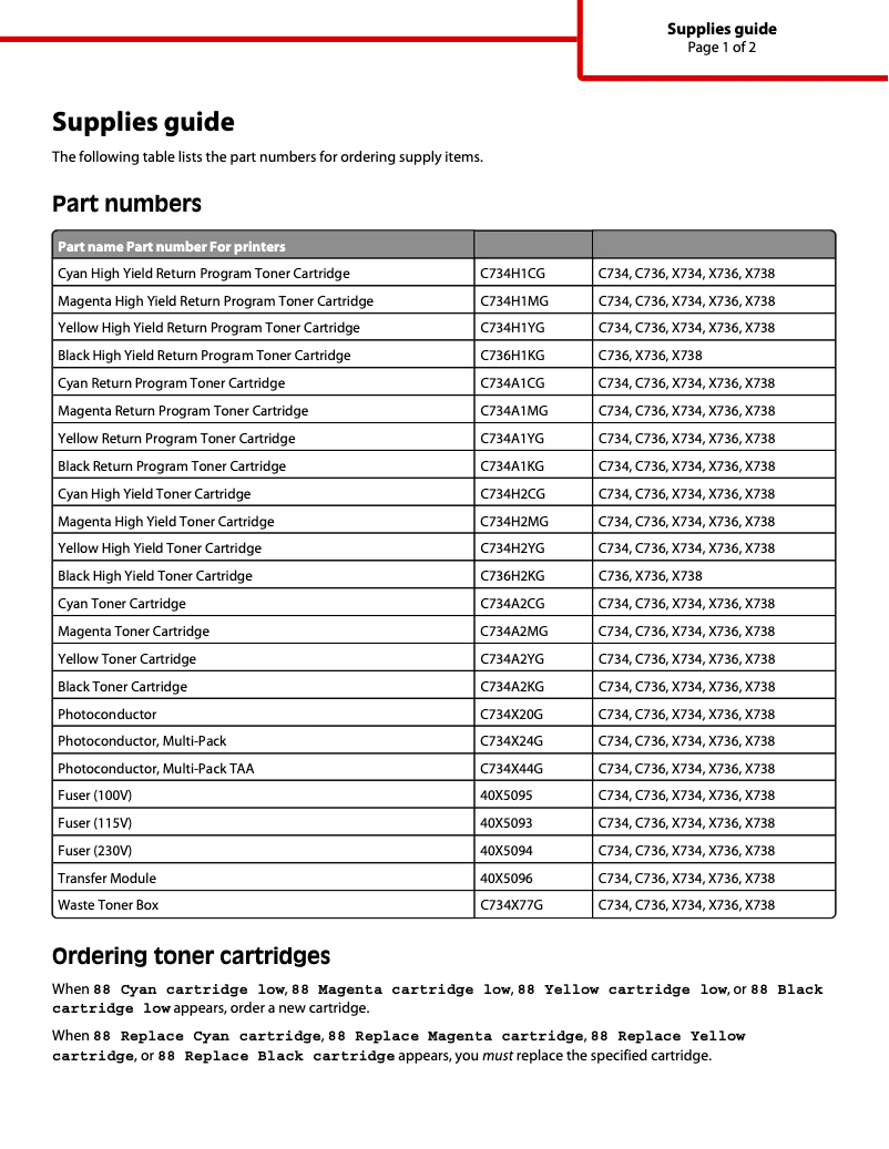 Page 1 de la notice Manuel utilisateur Lexmark X738