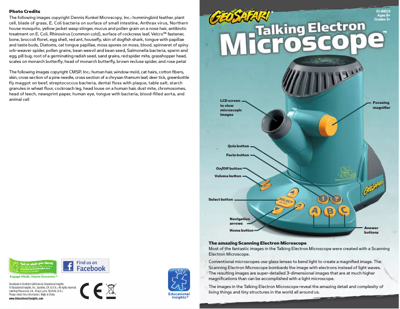 Image de la première page du manuel de l'appareil Talking Electron Microscope