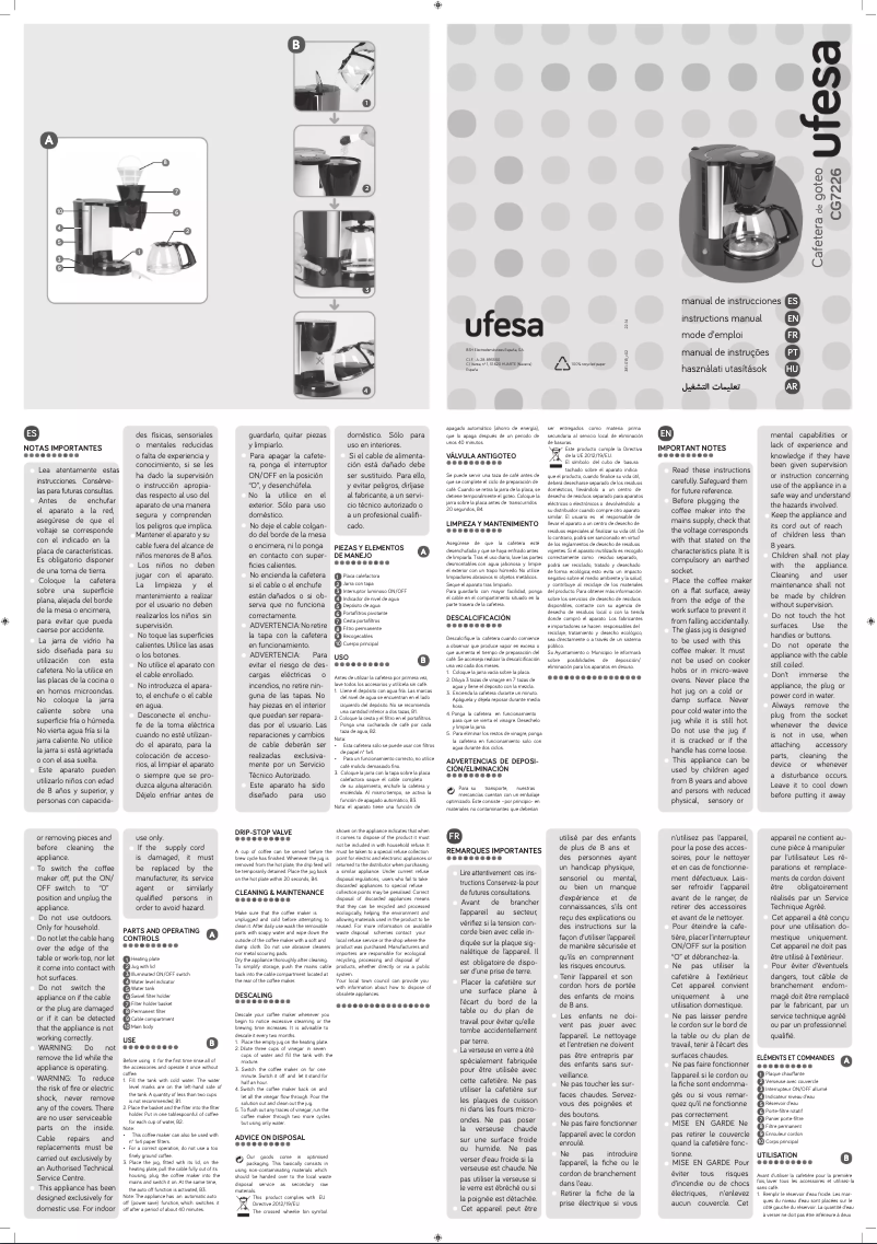Page n°1 - Manuel d'utilisation et d'entretien Ufesa CG7226