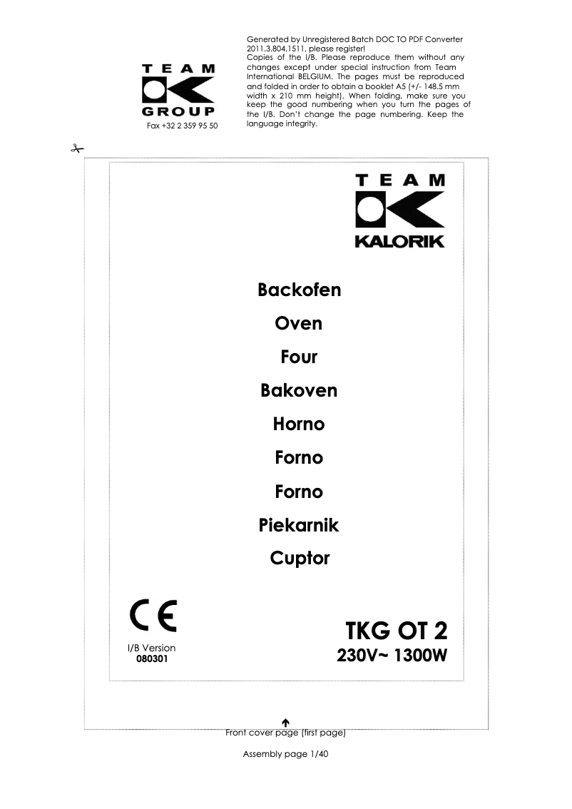 Image de la première page du manuel de l'appareil TKG OT 2