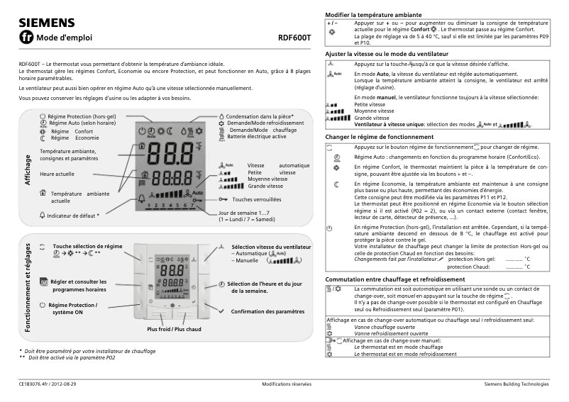 Page 1 de la notice Manuel utilisateur Siemens RDF600T