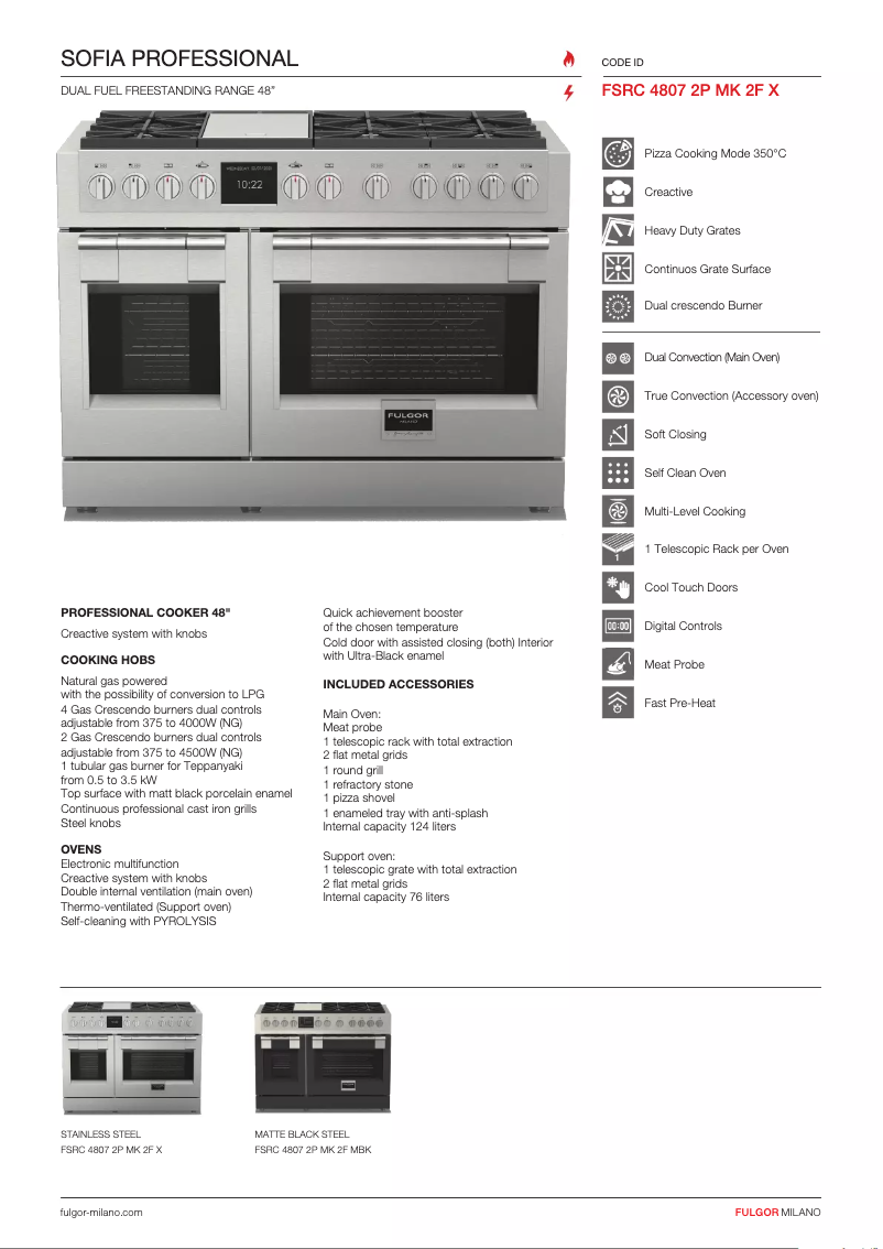 Page 1 de la notice Fiche technique Fulgor Milano FSRC 4807 2P MK 2F