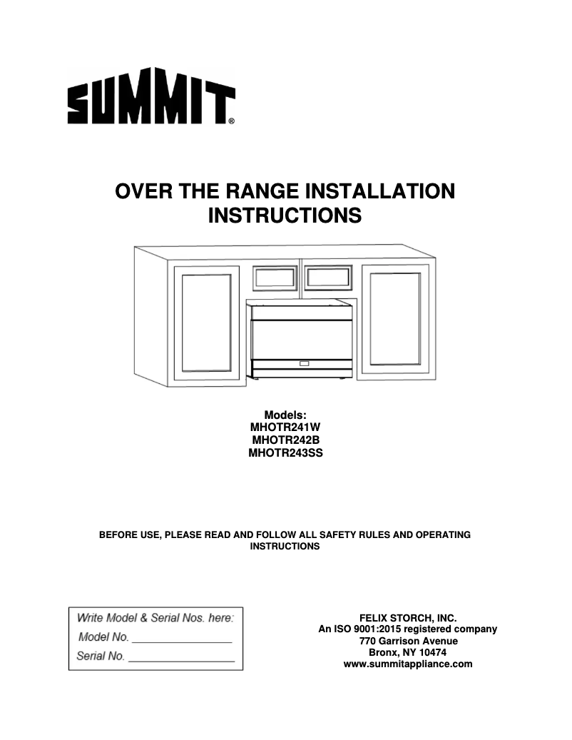 Page n°1 - Manuel utilisateur Summit MHOTR241W