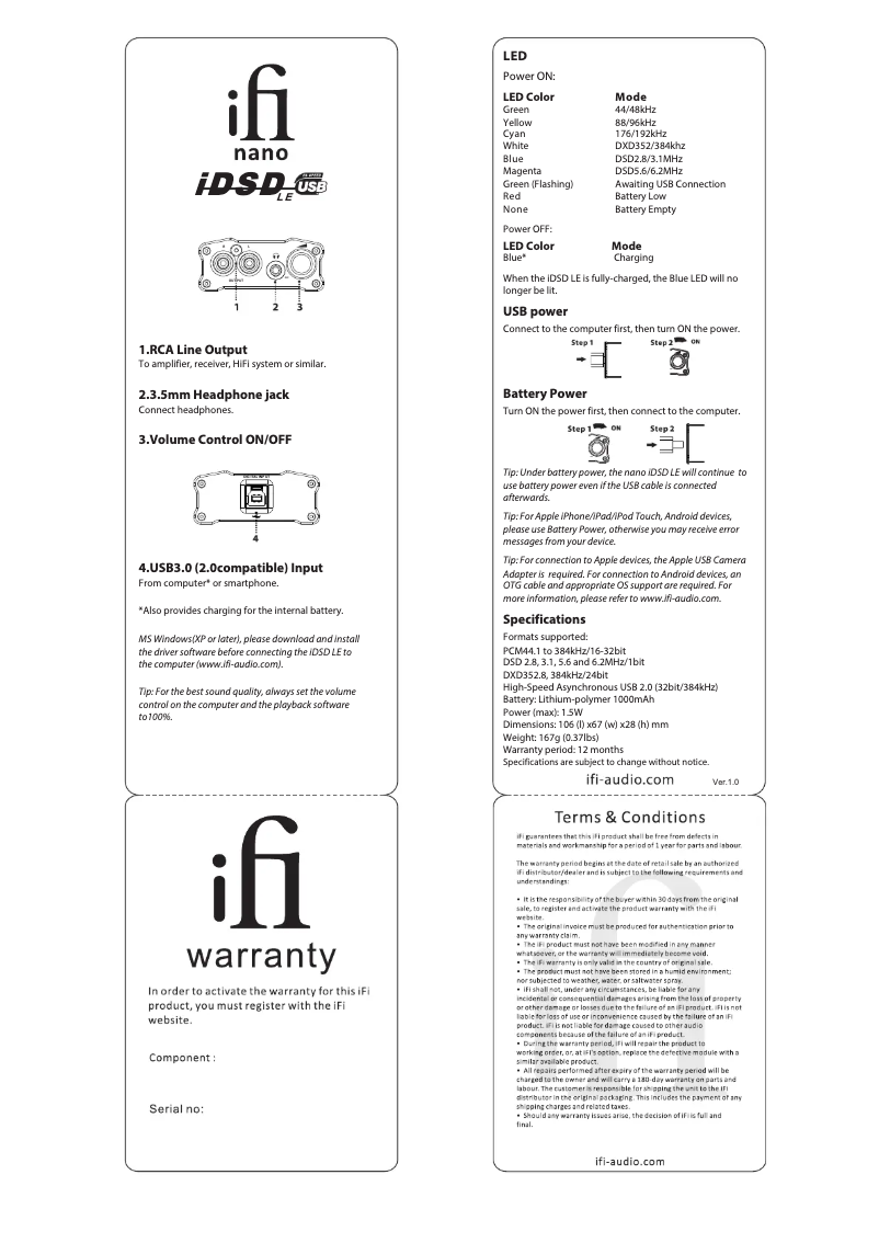 Page n°1 - Manuel utilisateur iFi Audio nano iDSD LE