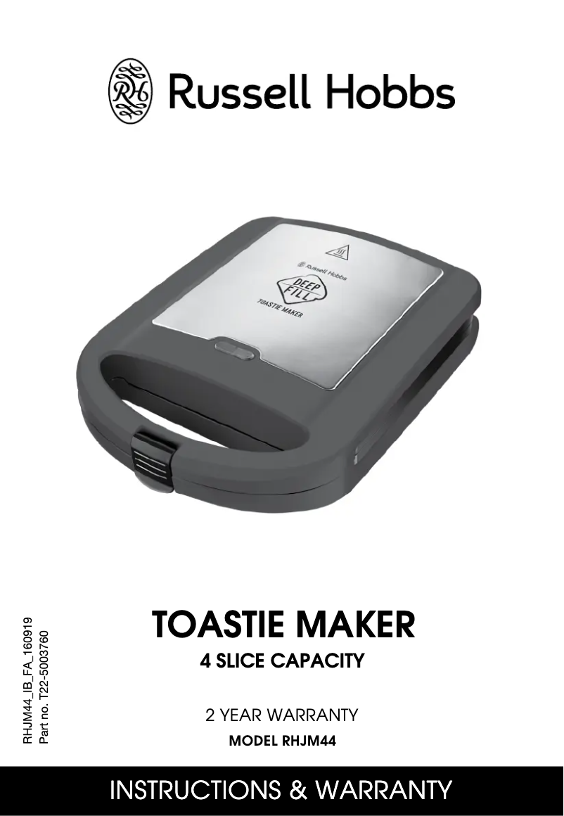 Page 1 de la notice Manuel utilisateur Russell Hobbs Toastie Maker RHJM44