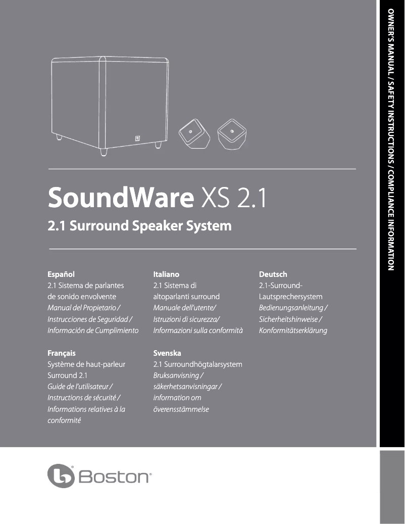 Page 1 de la notice Manuel utilisateur Boston Acoustics SoundWare XS 2.1