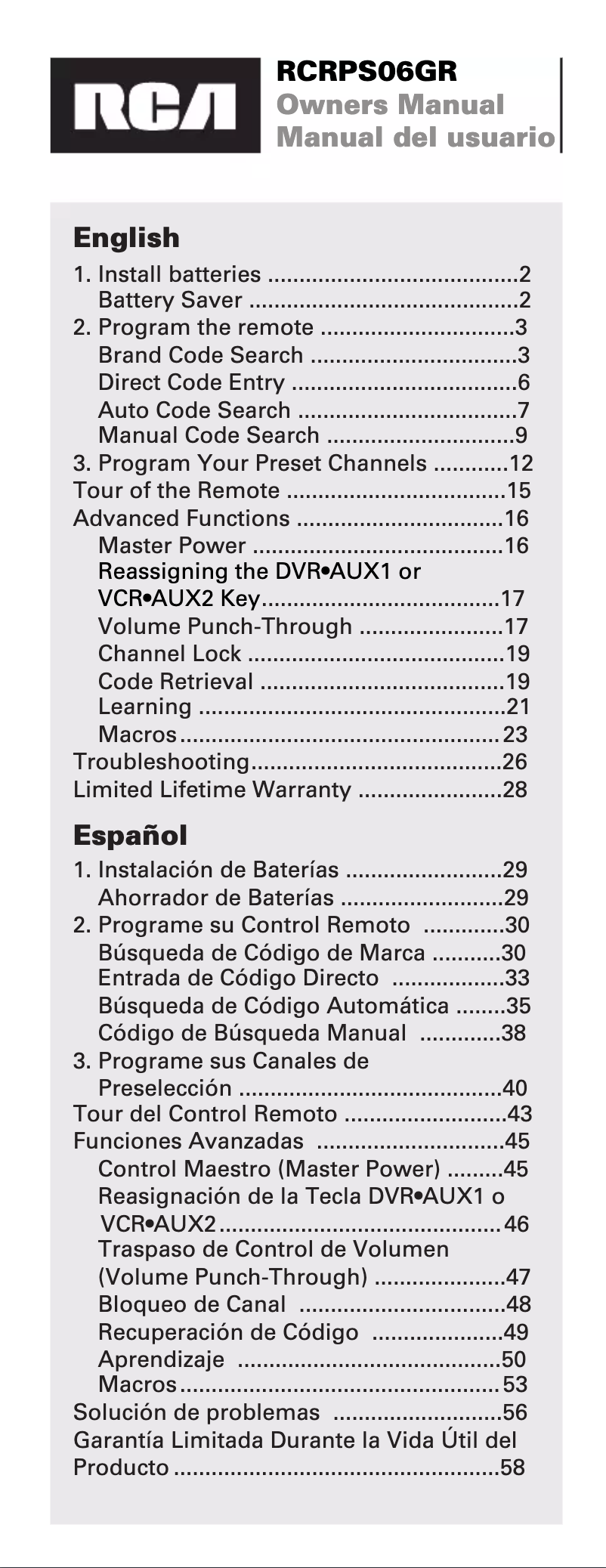 Page 1 de la notice Manuel utilisateur RCA RCRPS06GR