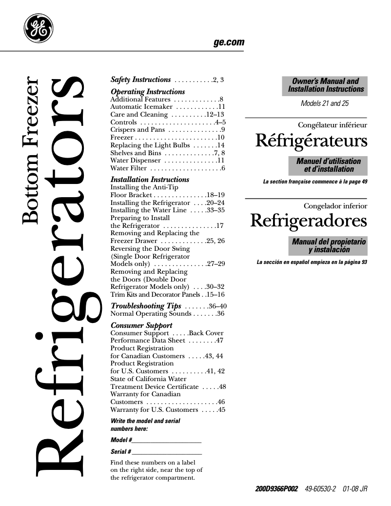 Page 1 de la notice Mode d'emploi GE PFSS5NJXSS
