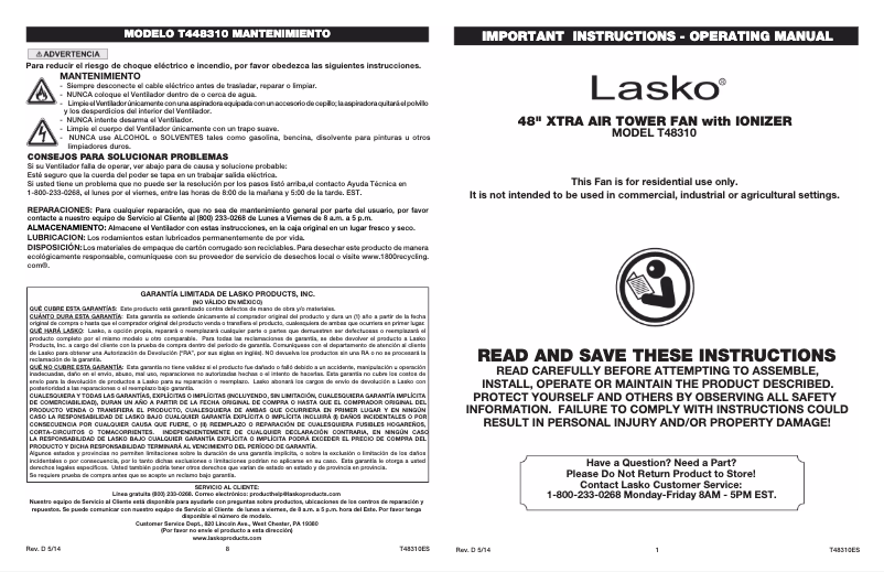 Page 1 de la notice Manuel utilisateur Lasko T48310