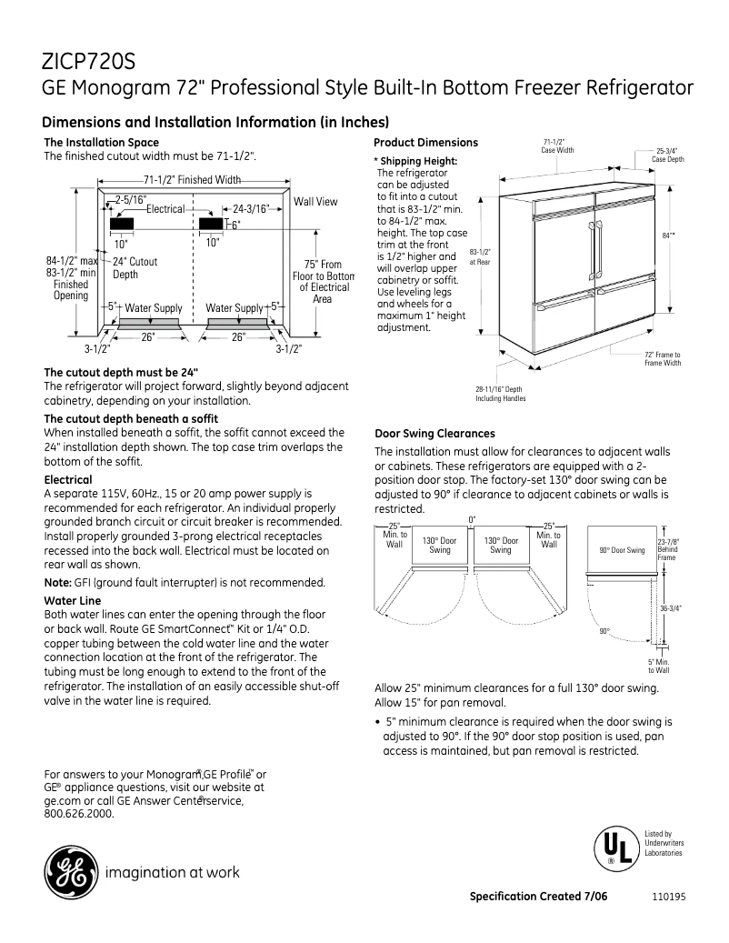Página 1 del manual Ficha técnica GE ZICP720SSS