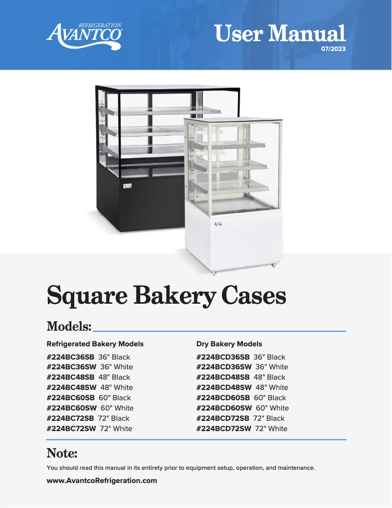 Page 1 de la notice Manuel utilisateur Avantco BC-36-SW