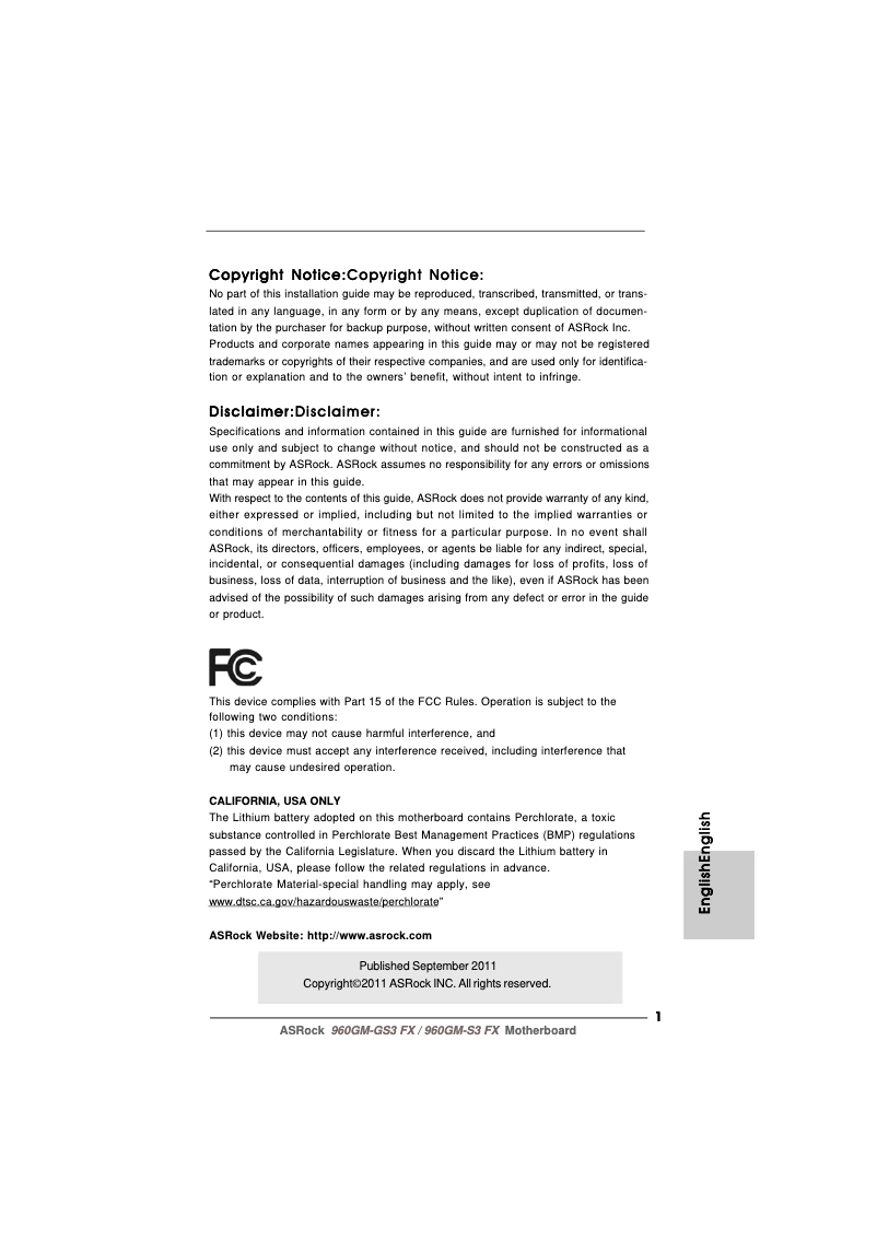 Page n°1 - Manuel utilisateur Asrock 960GM-S3 FX