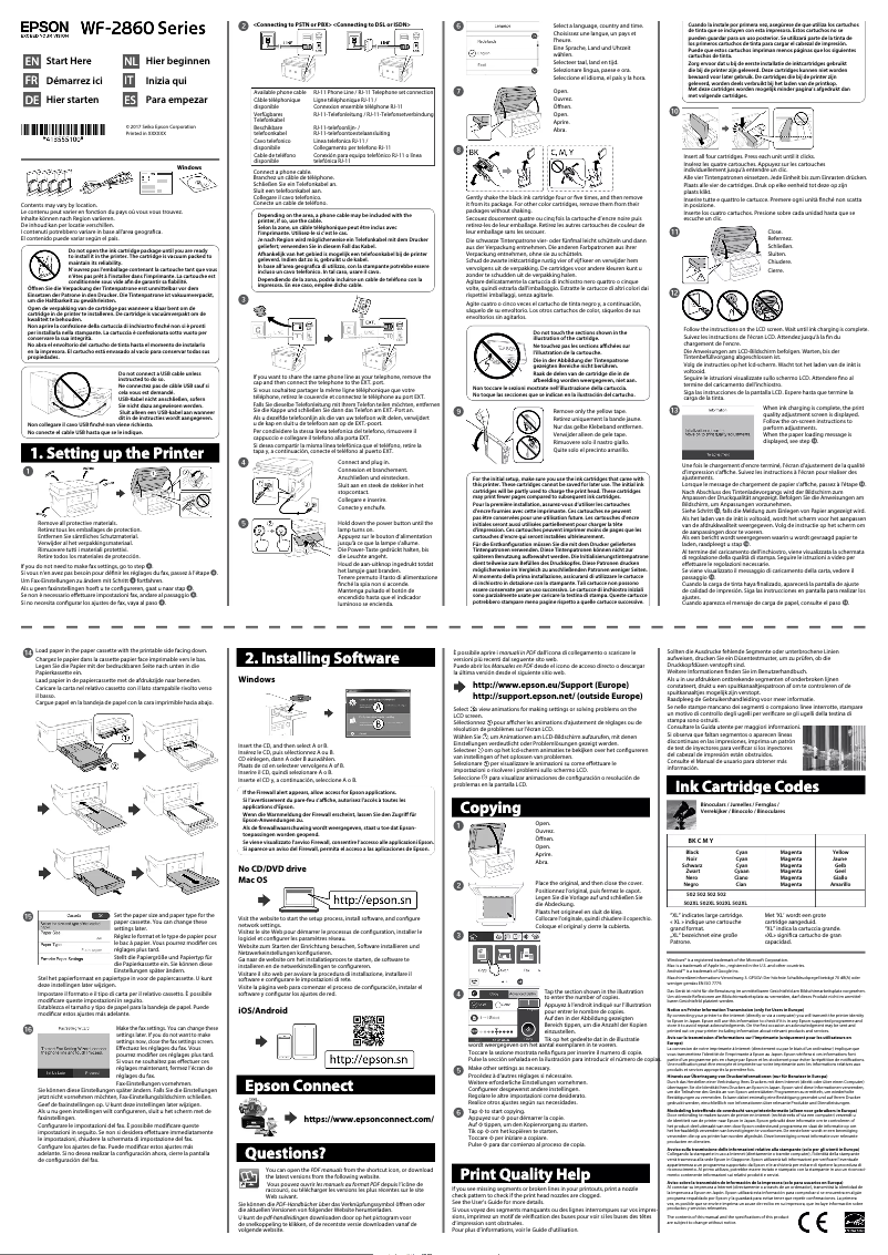 Page 1 de la notice Guide d'installation Epson WorkForce WF-2865DWF