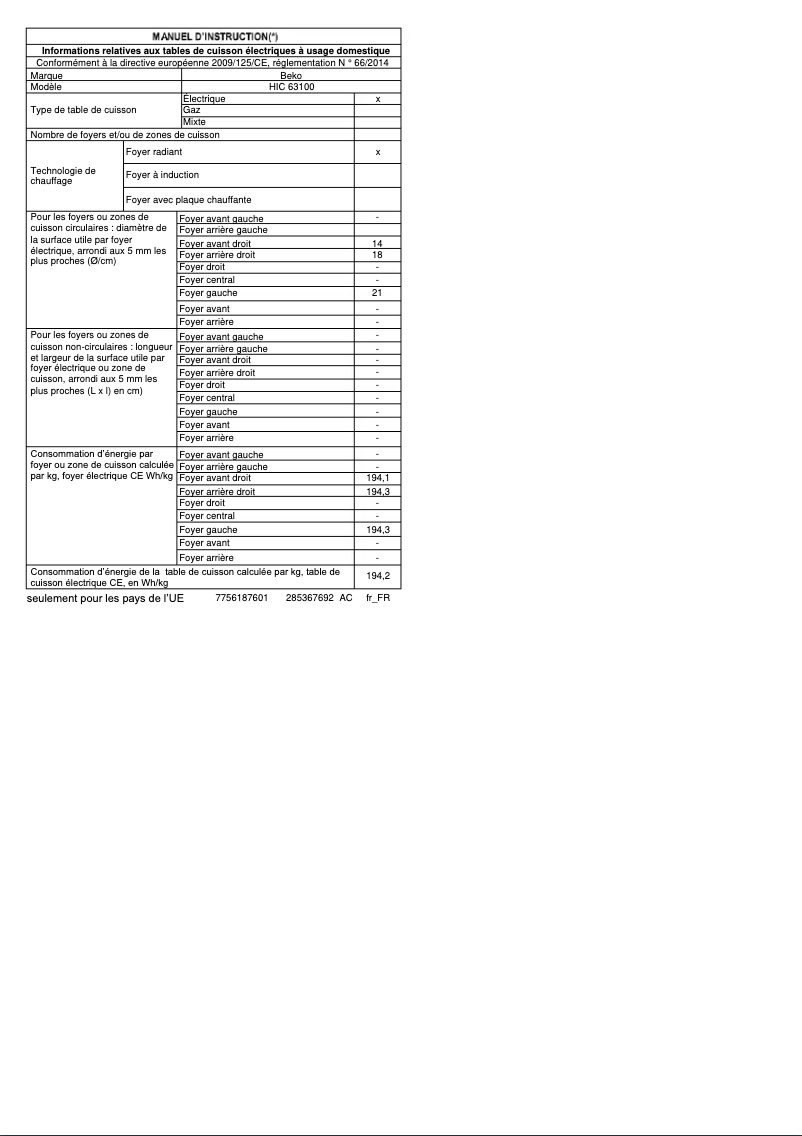 Image de la première page du manuel de l'appareil HIC 63100