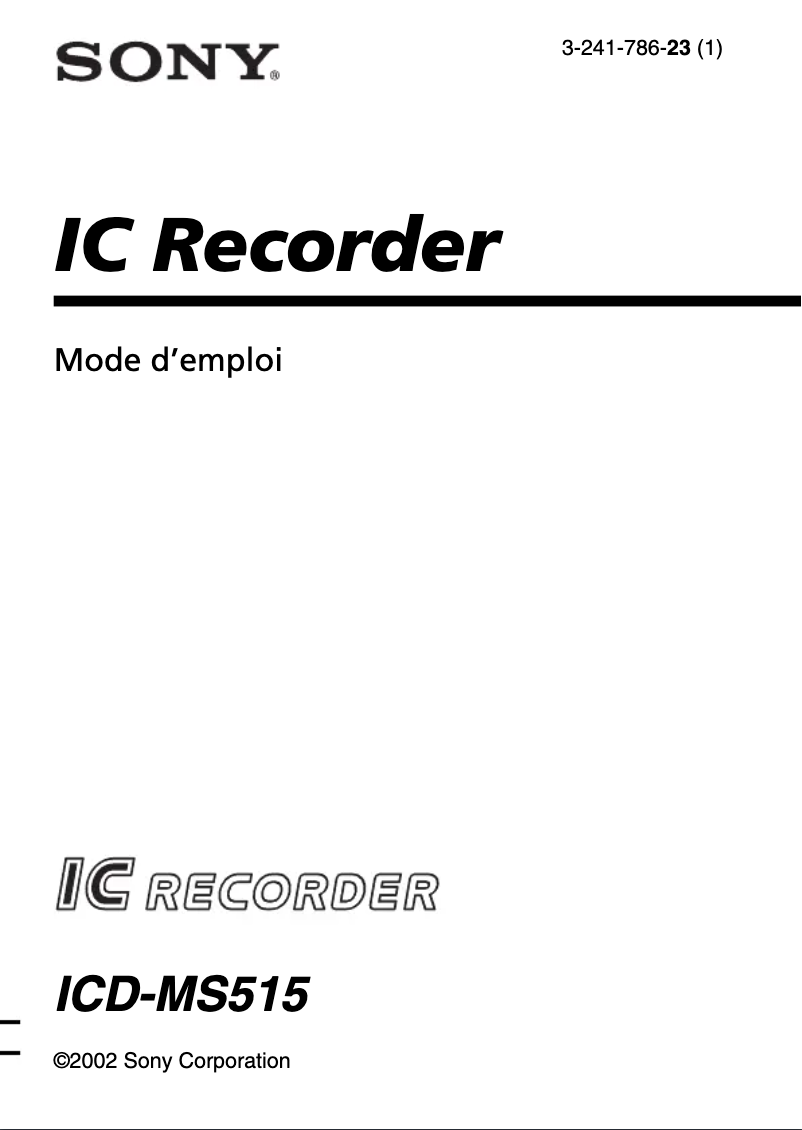 Page 1 de la notice Manuel utilisateur Sony ICD-MS515