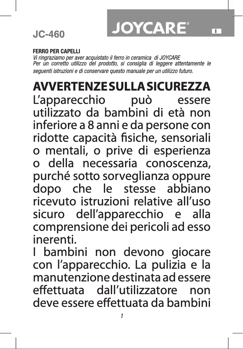 Page 1 de la notice Manuel utilisateur Joycare JC-460