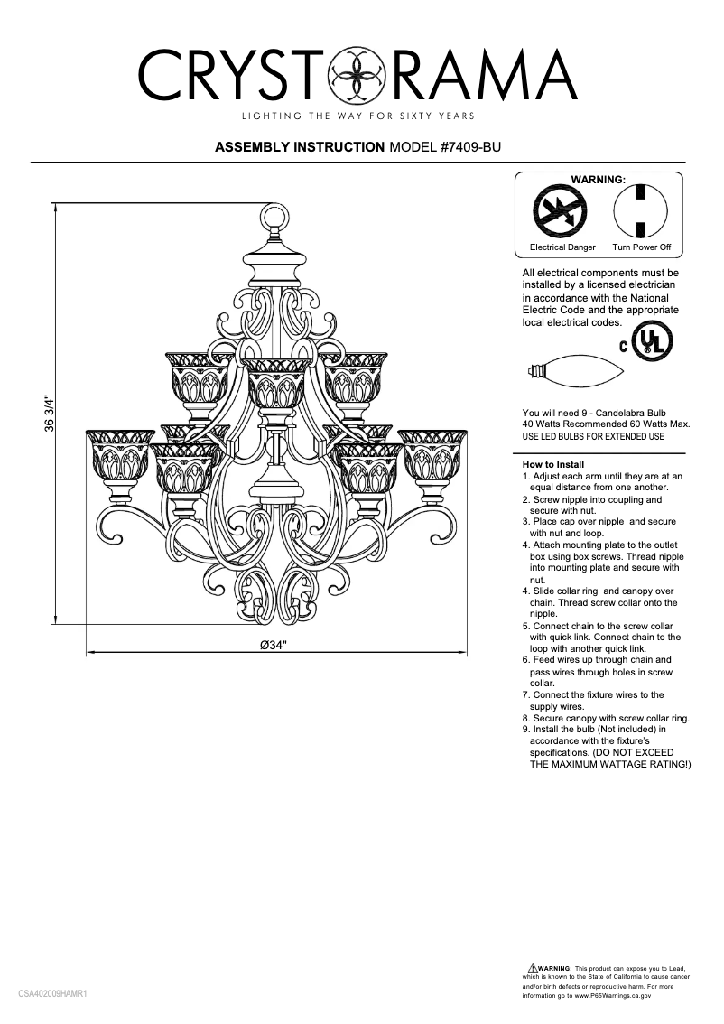 Página 1 del manual Manual de usuario Crystorama Norwalk 7409-BU
