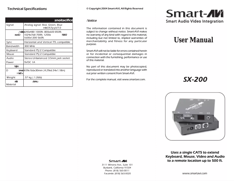 Page n°1 - Manuel utilisateur Smart-AVI SX-200S