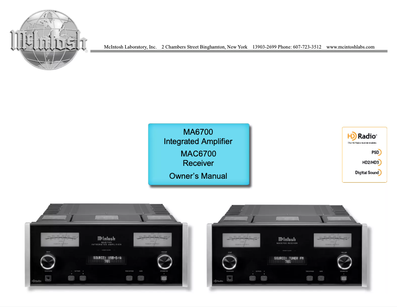 Page n°1 - Manuel utilisateur McIntosh MA6700
